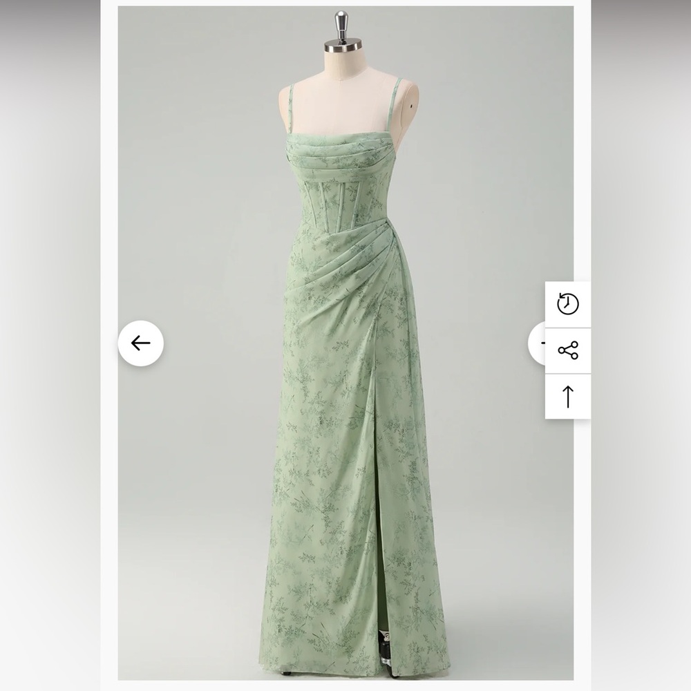 Dusty Sage Corset Floral Print Bridesmaid Dress